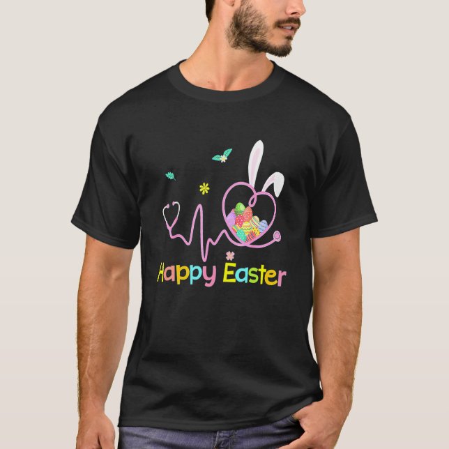 T-shirt Bunny Nurse Stethoscope Joyeux Oeufs de Pâques Rab (Devant)