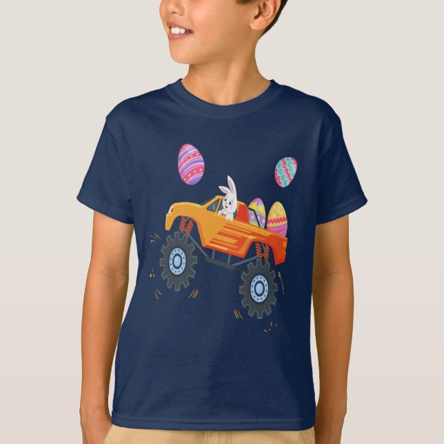 T-shirt Bunny Pâques équitation Monster Camion Cute Garçon (Devant)