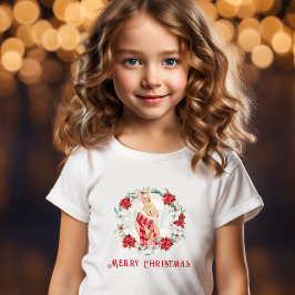 T-Shirt Bunny Poinsettia Aquarelle fille Noël