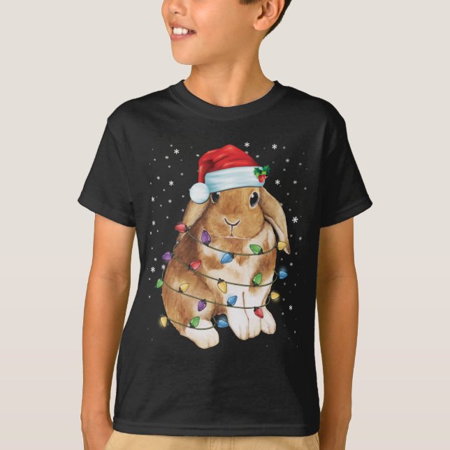 T-shirt Bunny Rabbit lumières de Noël Santa Hat Funny Noël (Devant)
