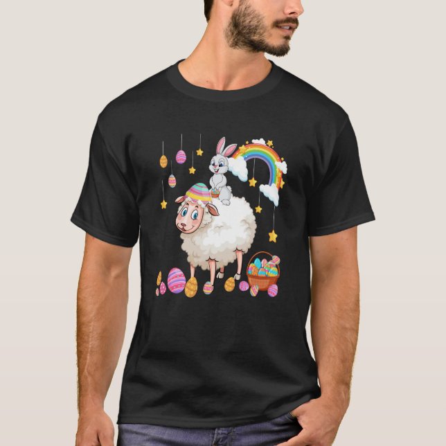 T-shirt Bunny Riding Sheep Easter Day Costume Farmer Hunti (Devant)