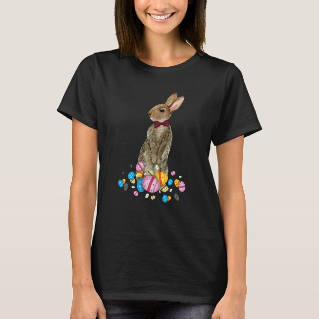 T-shirt Bunny With Necktie Happy Easter Sayings Egg Cute B (Devant)