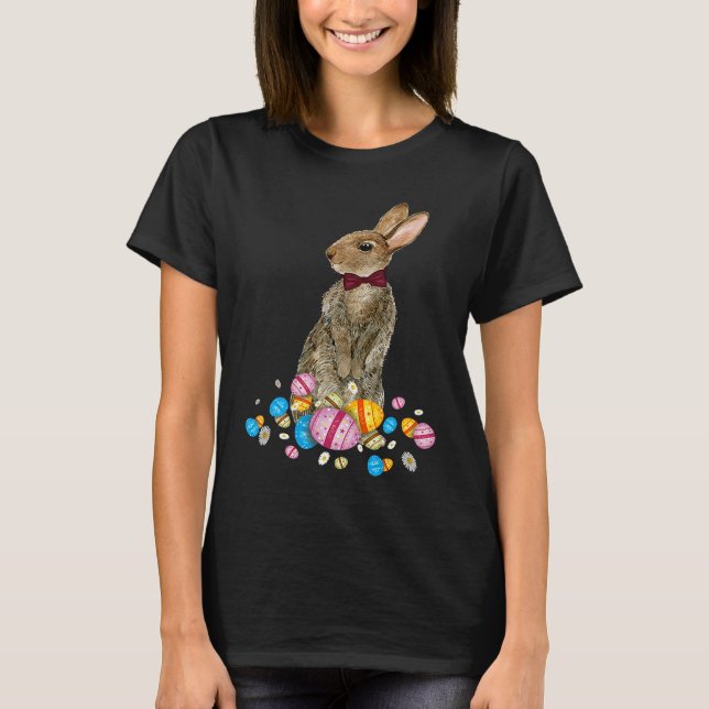 T-shirt Bunny With Necktie Happy Easter Sayings Egg Cute B (Devant)