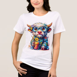 T-Shirt Bunte Kuh mit einem kühlen Getränk Tri-Blend Shirt