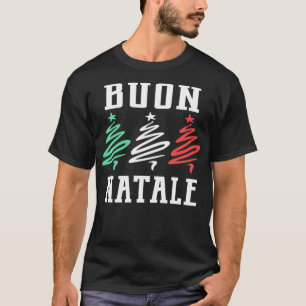 T-shirt Buon Natale Joyeux Noël Italien Drapeau Arbres
