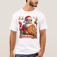 Buon Natale Père Noël italienne avec pizza et renn