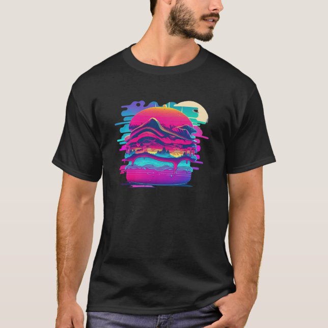 T-shirt Burgers Synthwave 80s Retrowave Aesthetic (Devant)