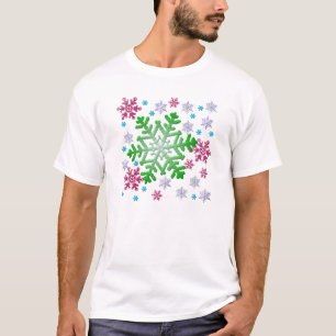 T-shirt Burgundy Blue Green & Silver Snowflakes
