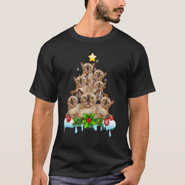 T-shirt Burmese Cat Christmas Xmas Tree (Devant)