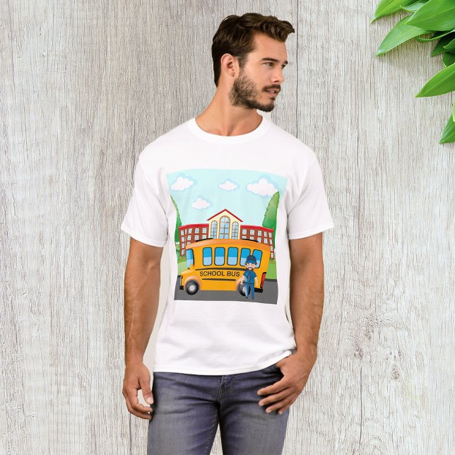 T-shirt Bus Scolaire Jaune avec Conducteur et Bâtiment Sco (Créateur téléchargé)