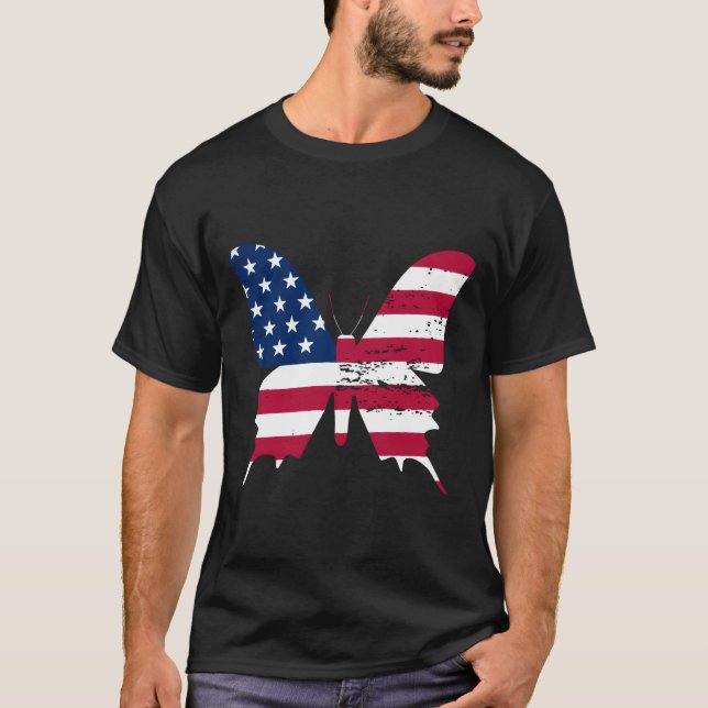 T-shirt Butterfly American Flag 4Th Of July Butterfly (Devant)