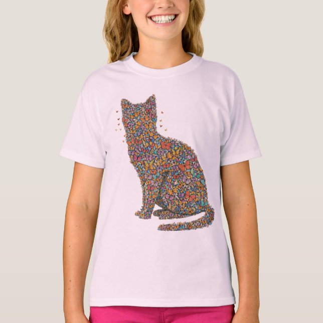 T-shirt Butterfly Cat Lover Silhouette Art | Graphic Print (Devant)