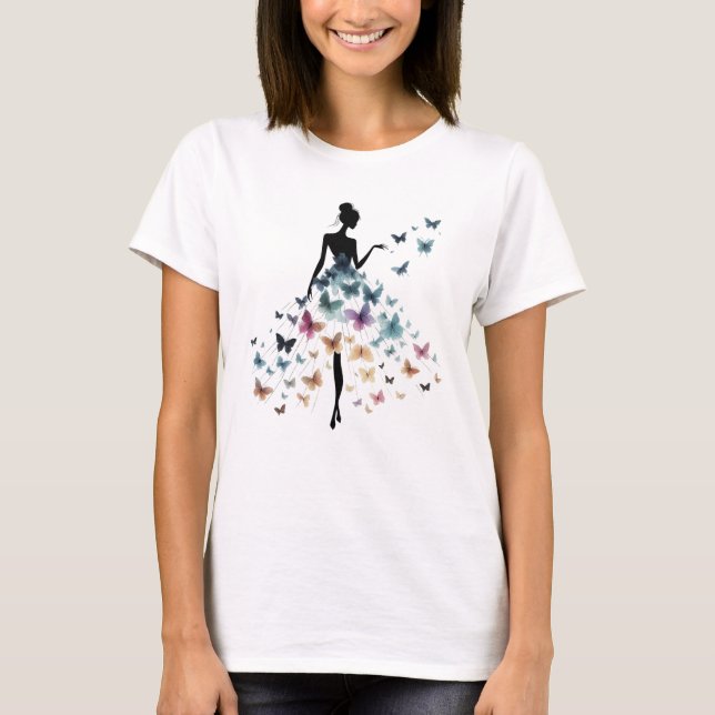 T-shirt Butterfly Dress Silhouette Art (Devant)