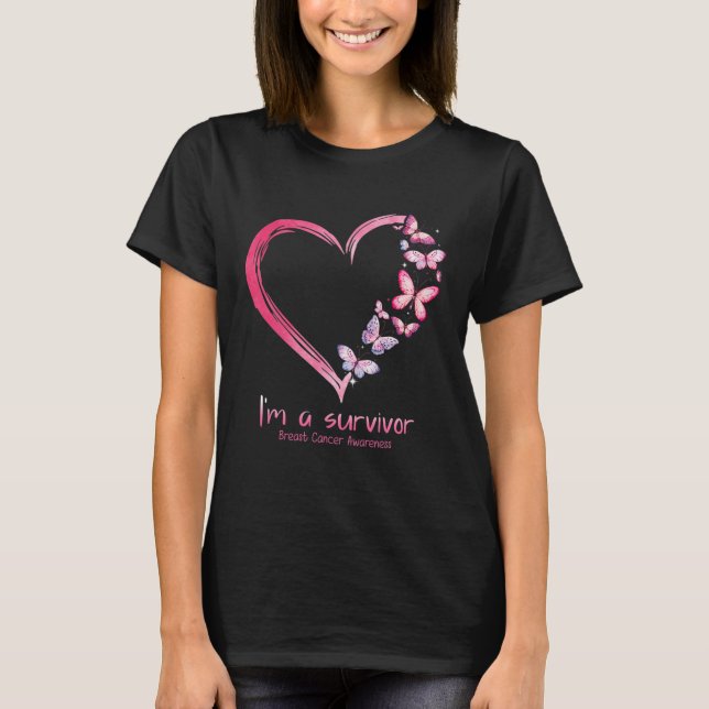 T-shirt Butterfly Heart I'm A Survivor Breast Cancer Aware (Devant)