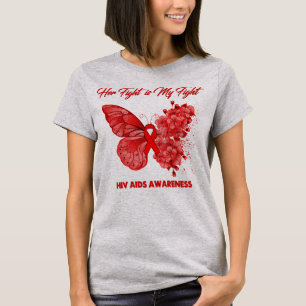T-shirt Butterfly Her Fight is my Fight HIV AIDS Awareness