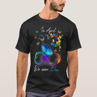 T-shirt Butterfly Ribbon In April We Wear Blue Autism Awar