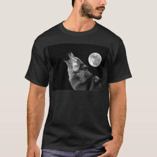 T-shirt BW Wolf Howling at Moon