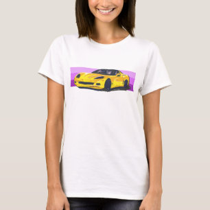 T-shirt C6 Corvette jaune Sportscar avec bande rose