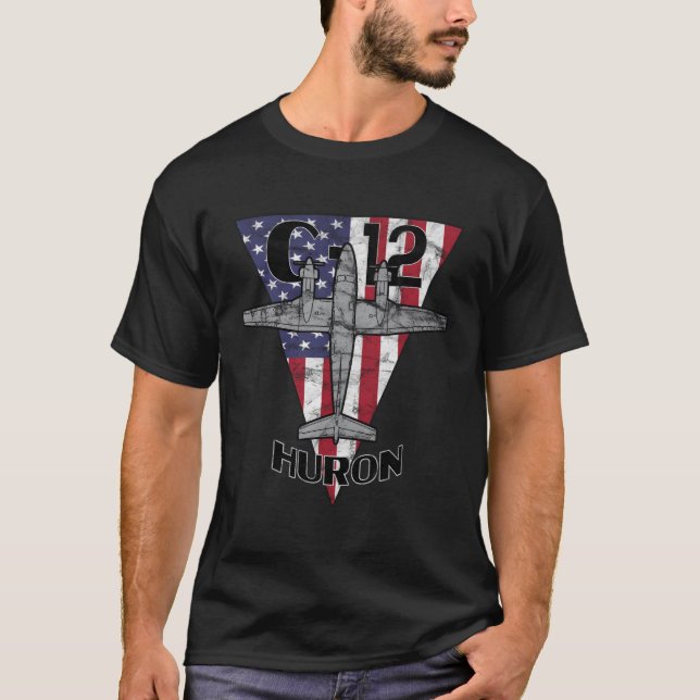 T-shirt C-12 Huron Avion militaire Patriotique (Devant)