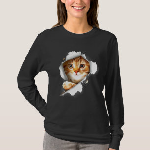 T-shirt Ca Orange Chat Tissu Tordu Chat Kitte
