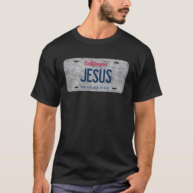T-shirt CA State Vanity License Plate JESUS (Devant)