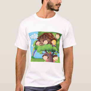 T-shirt Cabane d'enfants avec arc-en-ciel et enfants heure