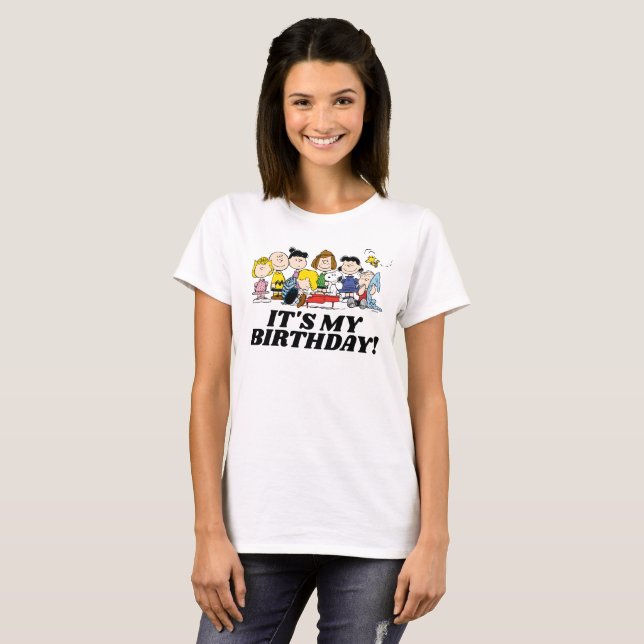 T-shirt cacahuètes | Charlie Brown et Gang C'est mon anniv (Devant entier)