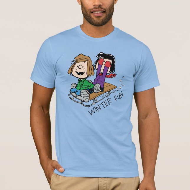 T-shirt cacahuètes | Pepperment Patty & Marcie Sled Riding (Devant)