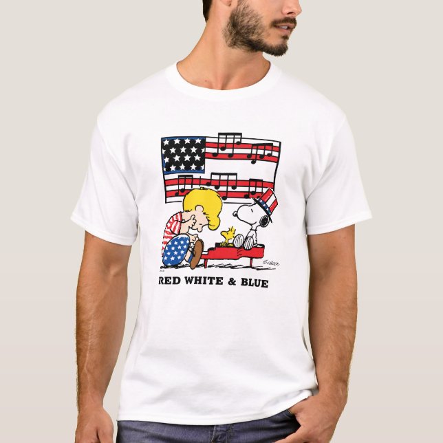 T-shirt cacahuètes | Schroeder patriotique, Woodstock & Sn (Devant)