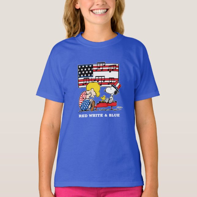 T-shirt cacahuètes | Schroeder patriotique, Woodstock & Sn (Devant)