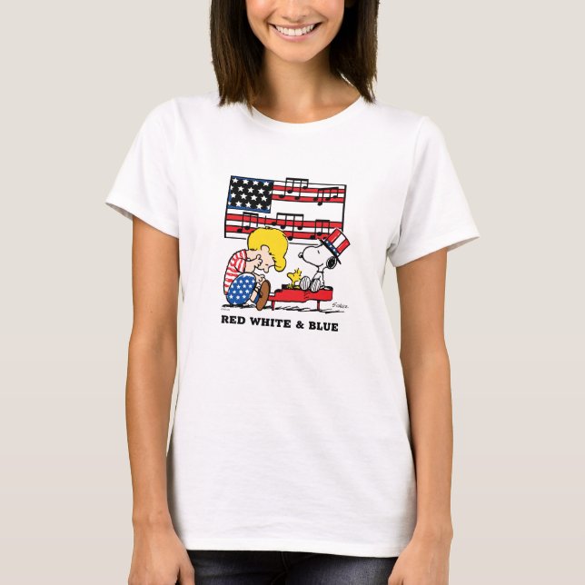 T-shirt cacahuètes | Schroeder patriotique, Woodstock & Sn (Devant)