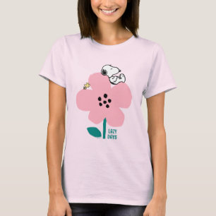 T-shirt cacahuètes   Snoopy & Woodstock Nap sur Fleur rose