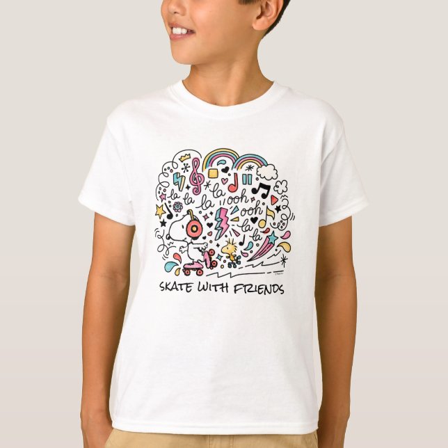 T-shirt cacahuètes | Snoopy & Woodstock Roller Sking (Devant)