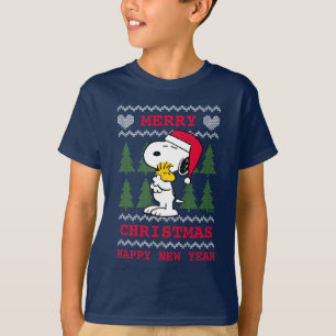 T-shirt cacahuètes Snoopy & Woodstock Santa Claus Hug