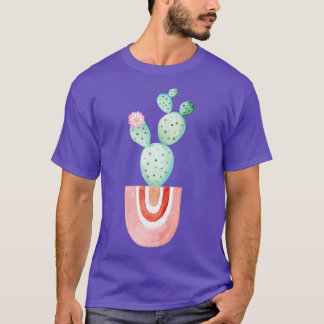 T-shirt Cactus aquarelle en pot rose