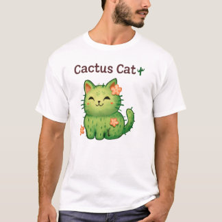T-shirt Cactus Chat 🌵 🐱 Joli Design de Dessin Floral