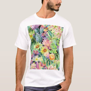 T-shirt Cactus en floraison, motif aquarelle transparent.