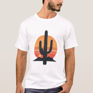 T-shirt Cactus Rétro Avant Le Coucher De Soleil Dans Le Dé