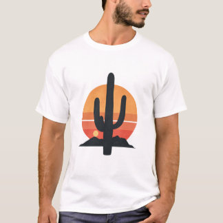 T-shirt Cactus Rétro Avant Le Coucher De Soleil Dans Le Dé