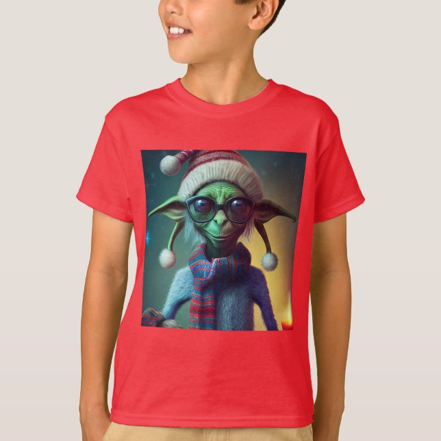 T-shirt Cadeau Alien Noël Hippie Elf. (Devant)
