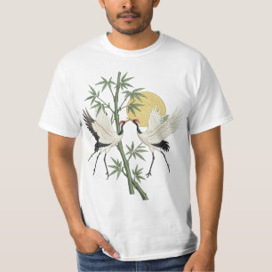 T-shirt Cadeau Broderie de Grue Japonaise Bambou Lever de