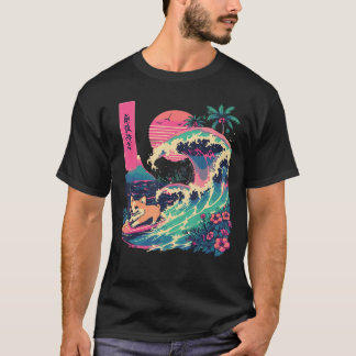 T-shirt Cadeau Corgi Japonais Surfant Grande Vague Japon