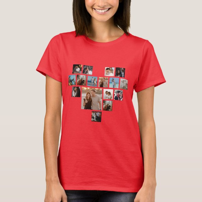 T-shirt Cadeau Couples Saint Valentin Coeur Photo Collage (Devant)