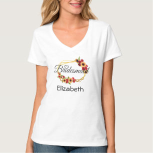 T-shirt Cadeau de demoiselle d'honneur, Tournesol, Roses,