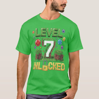 T-shirt Cadeau de jeux débloqués niveau 7 pour enfants d'a