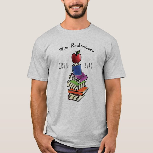 T-shirt Cadeau de professeur de classe Apple avec la pile (Devant)