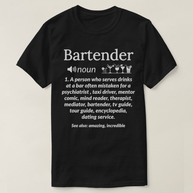 T-shirt Cadeau Définition du barman (Design devant)