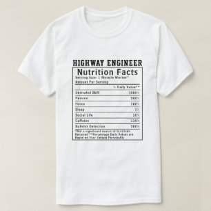 T-shirt Cadeau drôle de faits nutritionnels pour ingénieur