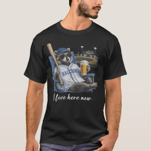 T-shirt Cadeau drôle de raton laveur baseball bière Je vis