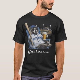 T-shirt Cadeau drôle de raton laveur baseball bière Je vis